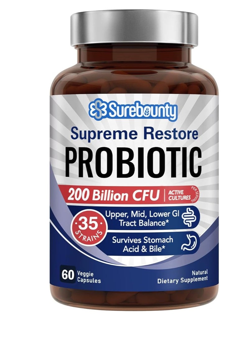 مكمل بروبيوتيك سوبريم ريستور، 200 مليار وحدة تشكيل مستعمرة، 60 كبسولة