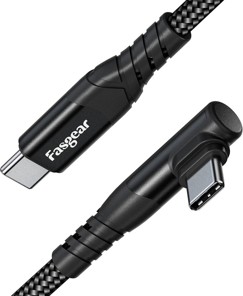 فاسجير كابل USB C إلى USB C، طول 1 متر، 60 واط، نوع C إلى نوع C بزاوية قائمة 90 درجة، شحن سريع PD متوافق مع Galaxy S22 S21 S20 Mac-Book i-Pad Pro i-Pad Air (3 أقدام، أسود) - Image 1