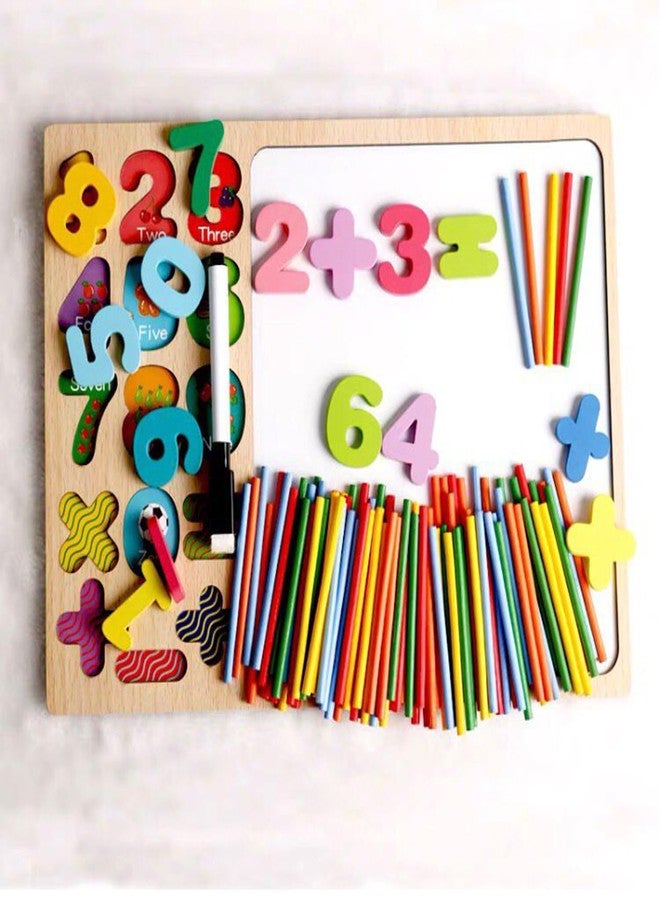 KRESHU Wooden Math Learning Board for Kids with Numbers, Colors & Magnetic Whiteboard | Educational Puzzle Toy for Toddlers & Preschool Kids | Mathematical Equations Tool (1-5 Years) - Image 2