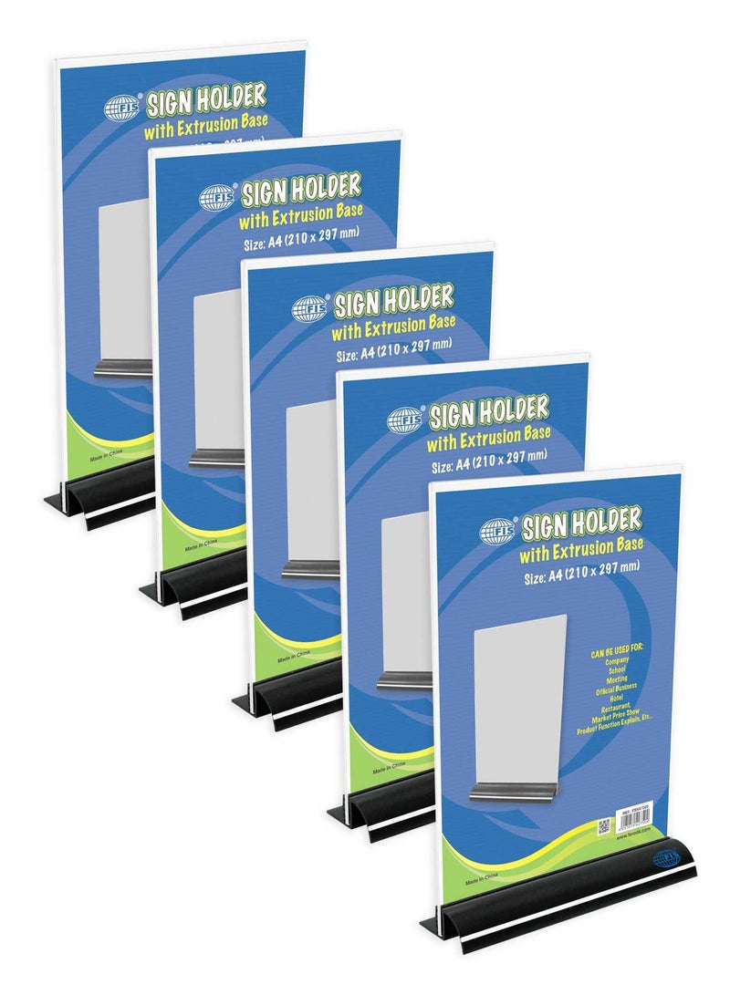 FIS Sign Holder With Extrusion Base, Portrait, A4 Size Pack of 5 Pieces -FSNA1502-5 - Image 1