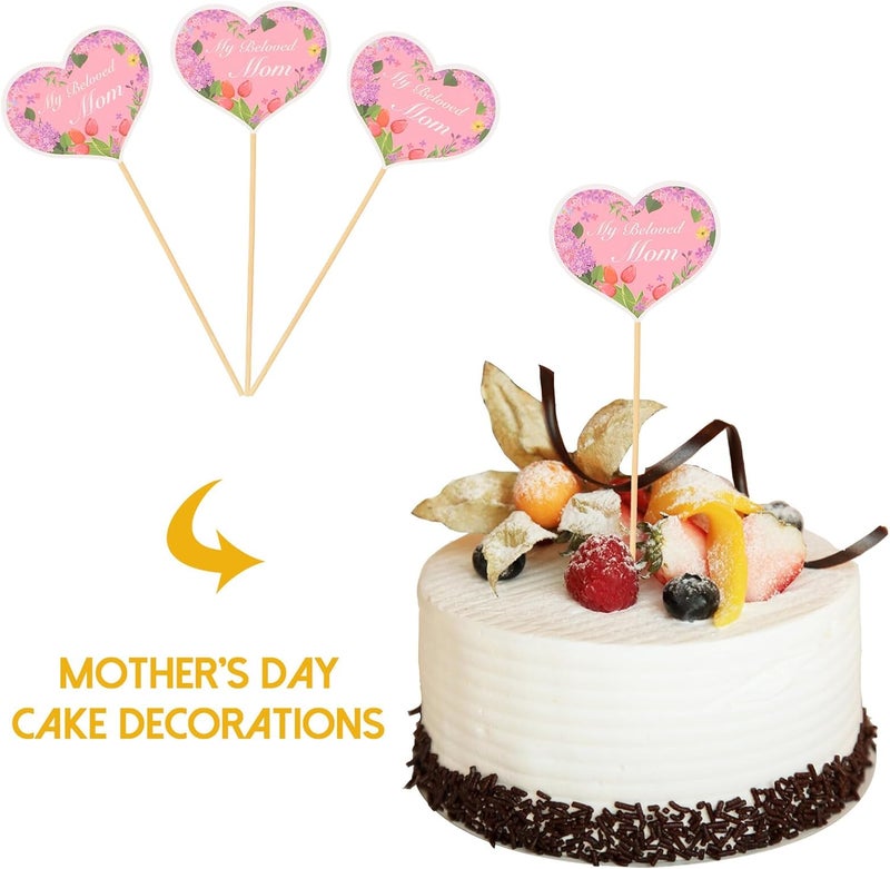 ORFOFE Mother’s Day Cake Decor Toppers, 48pcs Heart-shaped Paper Cupcake Picks for Baking Party Decorations, Non-edible Cake Topper Set for Dessert Table and Celebration - Image 2
