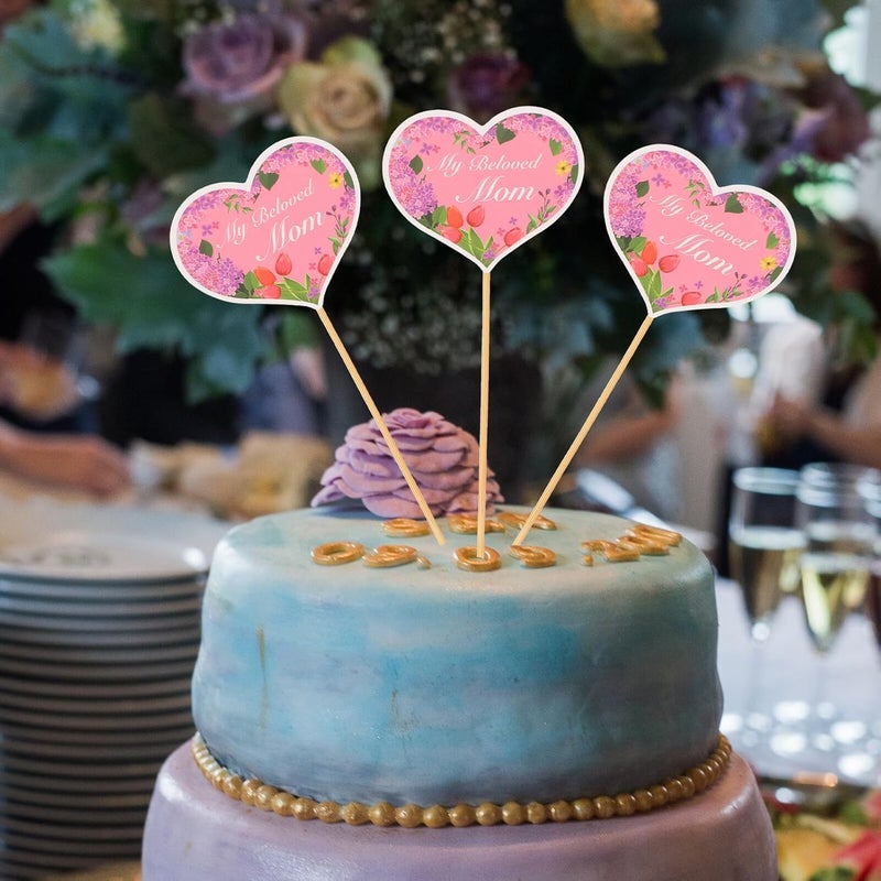 ORFOFE Mother’s Day Cake Decor Toppers, 48pcs Heart-shaped Paper Cupcake Picks for Baking Party Decorations, Non-edible Cake Topper Set for Dessert Table and Celebration - Image 4