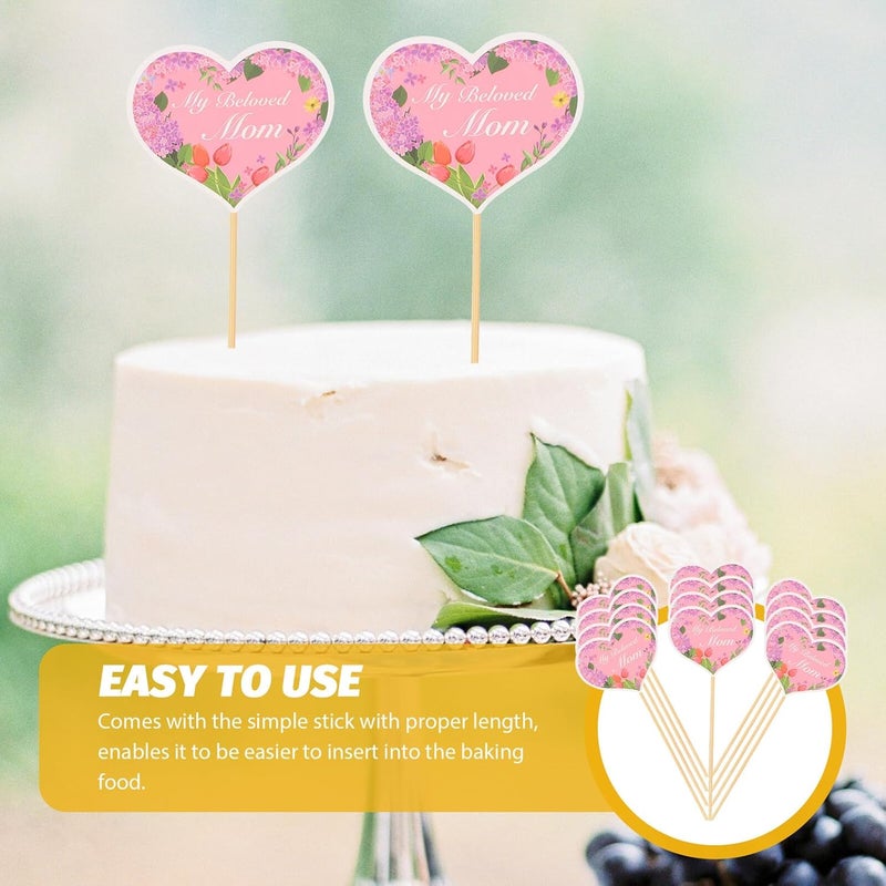 ORFOFE Mother’s Day Cake Decor Toppers, 48pcs Heart-shaped Paper Cupcake Picks for Baking Party Decorations, Non-edible Cake Topper Set for Dessert Table and Celebration - Image 3