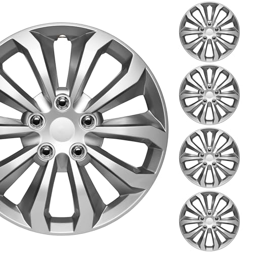 BDK Hubcaps Wheel Covers for Cars Premium Silver and Gunmetal Hubcaps 16" Wheel Rim Cover Replacement Snap On Hubcaps for Toyota Camry Corolla Style Automotive (4-Pack) - Image 1