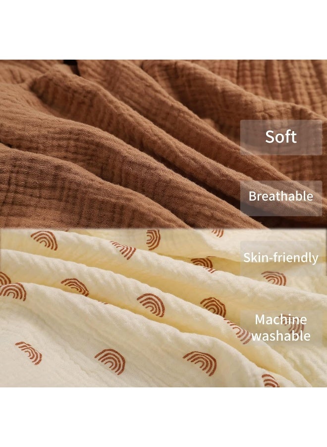 Onacosht Muslin Pack n Play Sheets Soft Breathable 100% Cotton Mini Crib Fitted Sheets Portable/Convertible Playard Mattress Cover 2 Pack for Baby Boy and Girl, Natural and Rainbow - Image 3