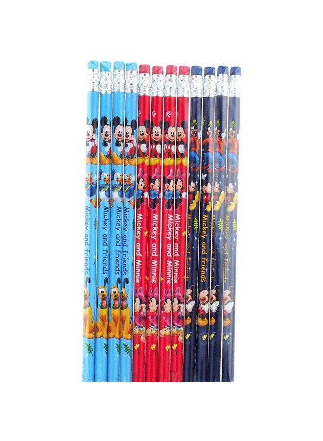 Disney Mickey Mouse Pencils Set Pack Of 24 Wood Pencils With Erasers And Stickers (Mickey Mouse School Supplies) (12 Pencils) - Image 1