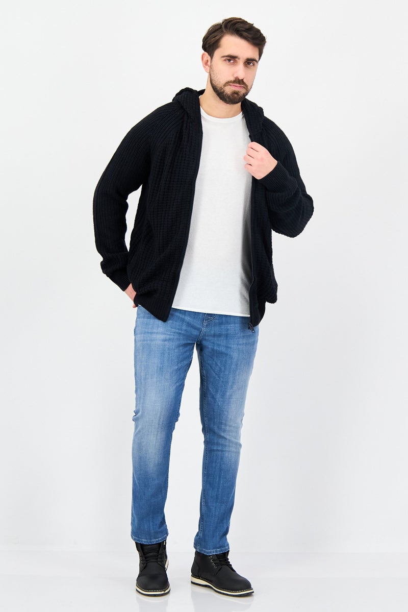 Threadbare Men Solid Knitted Long Sleeve Full Zip Hoodie, Navy - Image 4