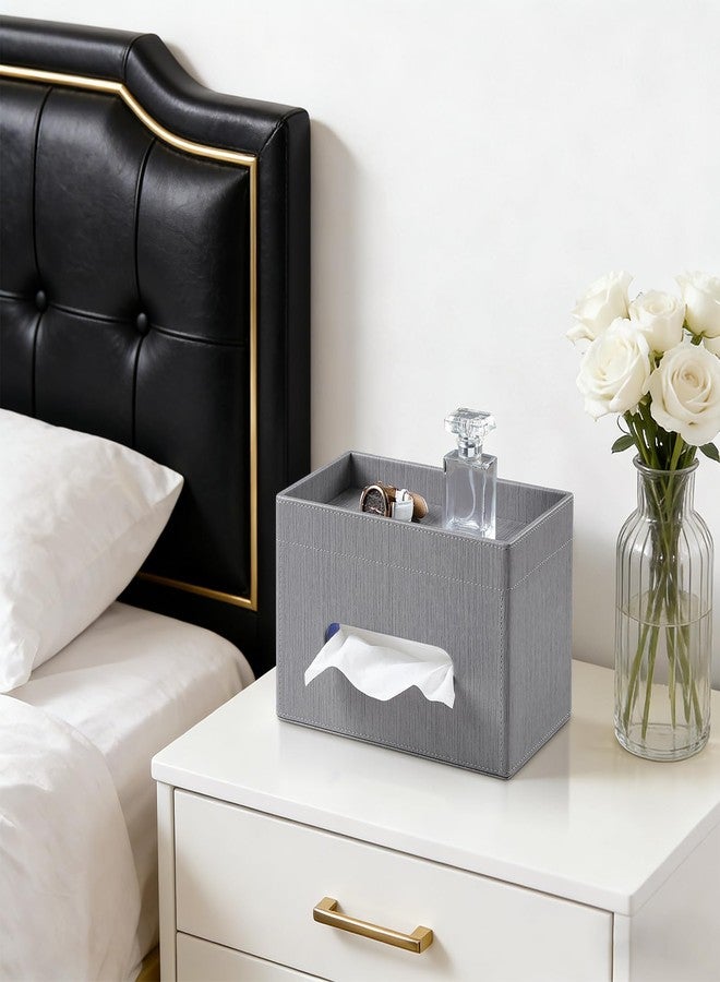 MEIBOOCH Plus Size Tissue Box Cover Rectangle, PU Leather Tissue Box Holder with Storage Tray, Decorative Organizer Tissue Holder for Bathroom, Bedroom Dresser, Night Stand, Office (Grey) - Image 3
