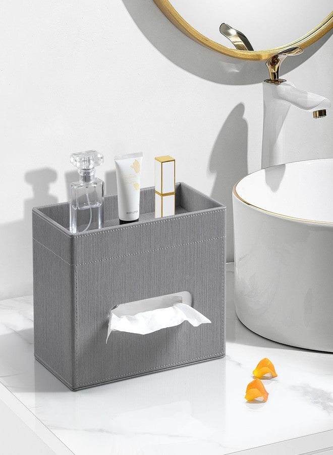 MEIBOOCH Plus Size Tissue Box Cover Rectangle, PU Leather Tissue Box Holder with Storage Tray, Decorative Organizer Tissue Holder for Bathroom, Bedroom Dresser, Night Stand, Office (Grey) - Image 2