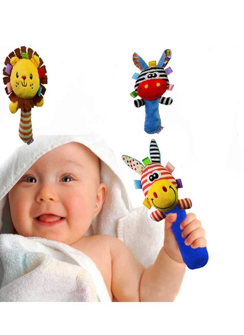 3pcs Soft Baby Kid Toy Ring Bell BB Baby Plush Rattle Squeaker Early Educational Doll Rod Cute Cartoon Animal Musical Plush Toy