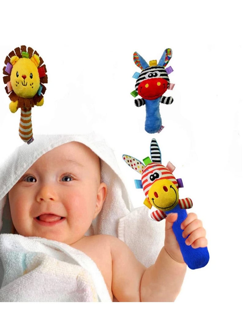 3pcs Soft Baby Kid Toy Ring Bell BB Baby Plush Rattle Squeaker Early Educational Doll Rod Cute Cartoon Animal Musical Plush Toy - Image 1