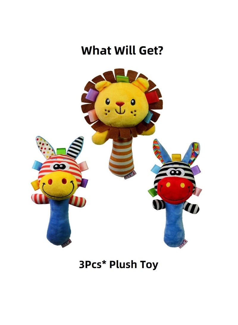 3pcs Soft Baby Kid Toy Ring Bell BB Baby Plush Rattle Squeaker Early Educational Doll Rod Cute Cartoon Animal Musical Plush Toy - Image 2