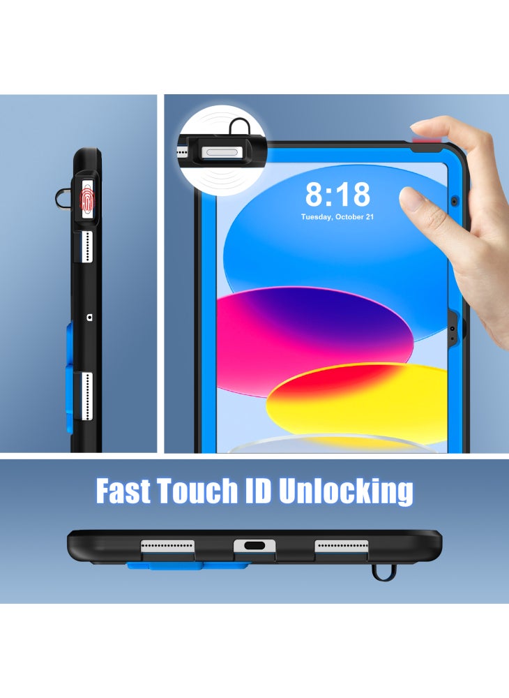 For iPad (2025)/10.9 (2022) Leopard Style Case Rugged Drop Protection Cover with Kickstand - Black+Blue - Image 5