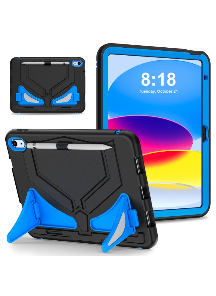 For iPad (2025)/10.9 (2022) Leopard Style Case Rugged Drop Protection Cover with Kickstand - Black+Blue - Image 1