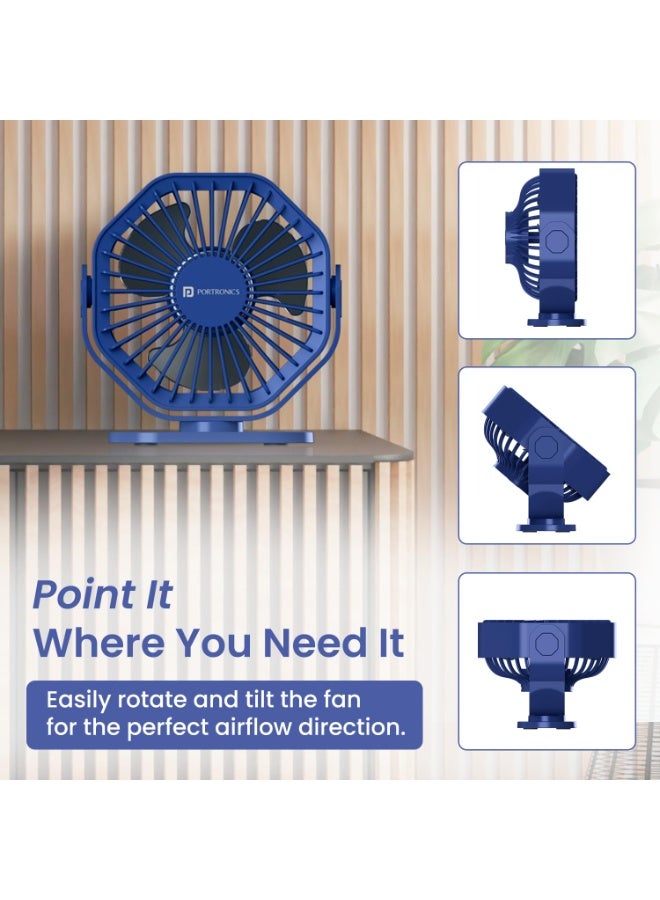 Portronics Chill On, Mini Type-C Powered Table & Hanging Fan, 360° Rotation, 3-Speeds, Upto 5000 RPM, BLDC Motor, One Button Control, Compact 3.5” Design with Loop for Desk, Home, Office & Travel - Image 3
