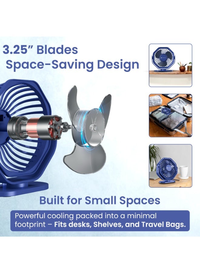 Portronics Chill On, Mini Type-C Powered Table & Hanging Fan, 360° Rotation, 3-Speeds, Upto 5000 RPM, BLDC Motor, One Button Control, Compact 3.5” Design with Loop for Desk, Home, Office & Travel - Image 4