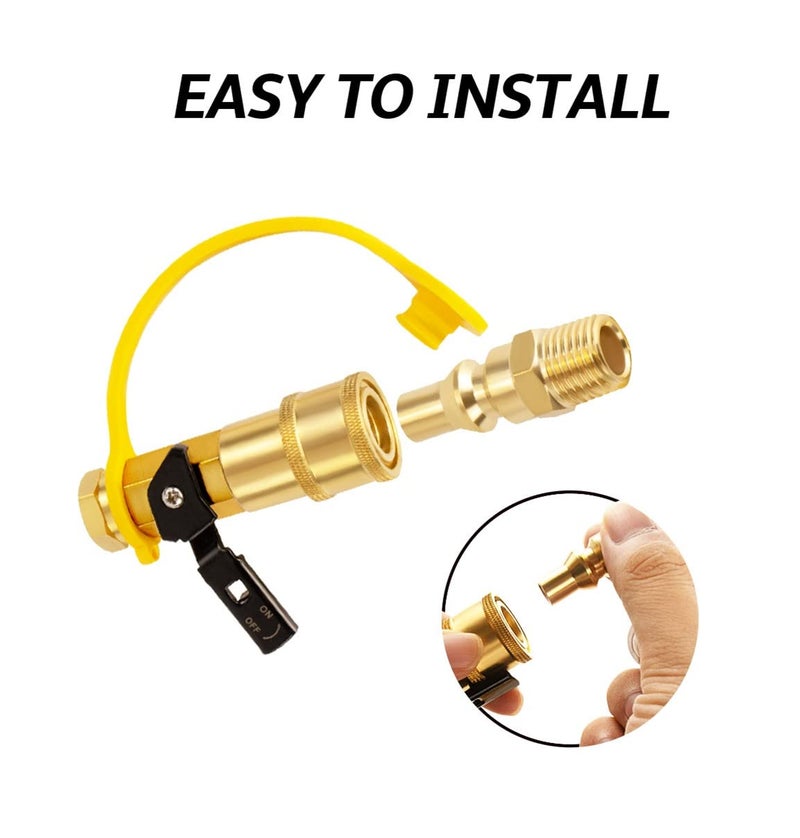 DozyAnt 1/4" RV Propane Quick Connect Adapter for Propane Hose, Propane or Natural Gas 1/4" Quick Connect or Disconnect Kit - Shutoff Valve & Full Flow Plug - 100% Solid Brass - Image 4