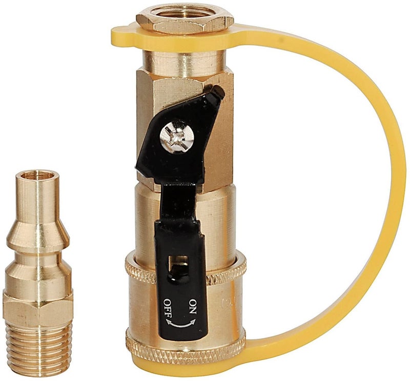 DozyAnt 1/4" RV Propane Quick Connect Adapter for Propane Hose, Propane or Natural Gas 1/4" Quick Connect or Disconnect Kit - Shutoff Valve & Full Flow Plug - 100% Solid Brass - Image 1