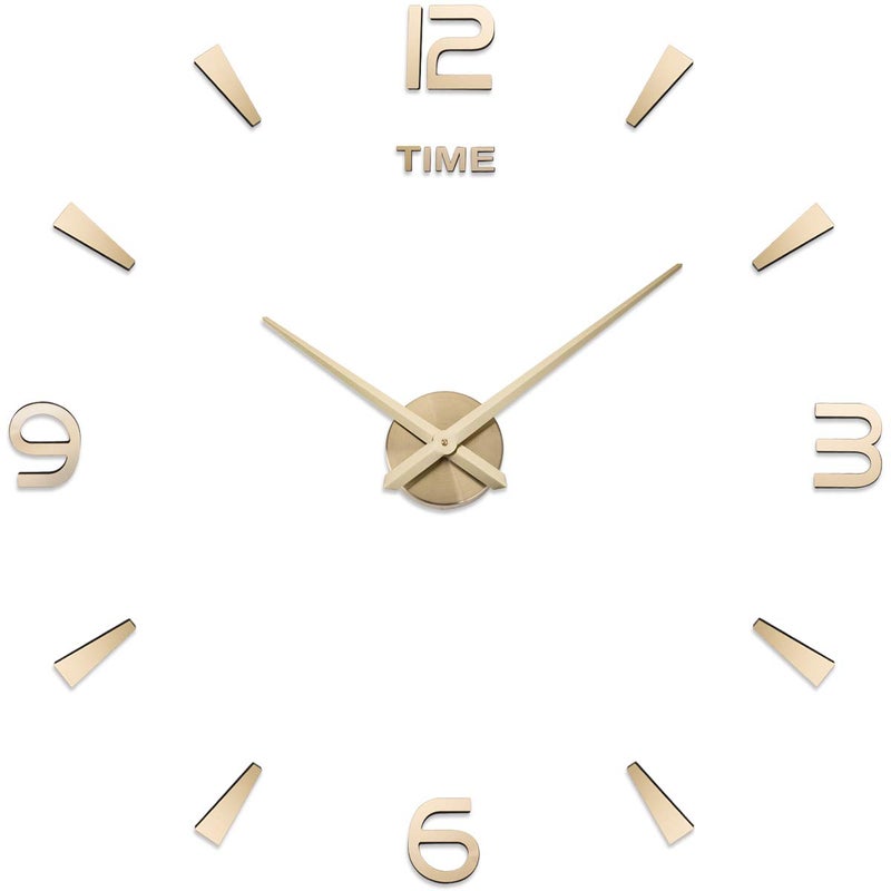 AILILIFE 3D DIY Wall Clock Decor Sticker Mirror Frameless Large DIY Wall Clock Kit for Home Living Room Bedroom Office Decoration (Gold) - Image 1