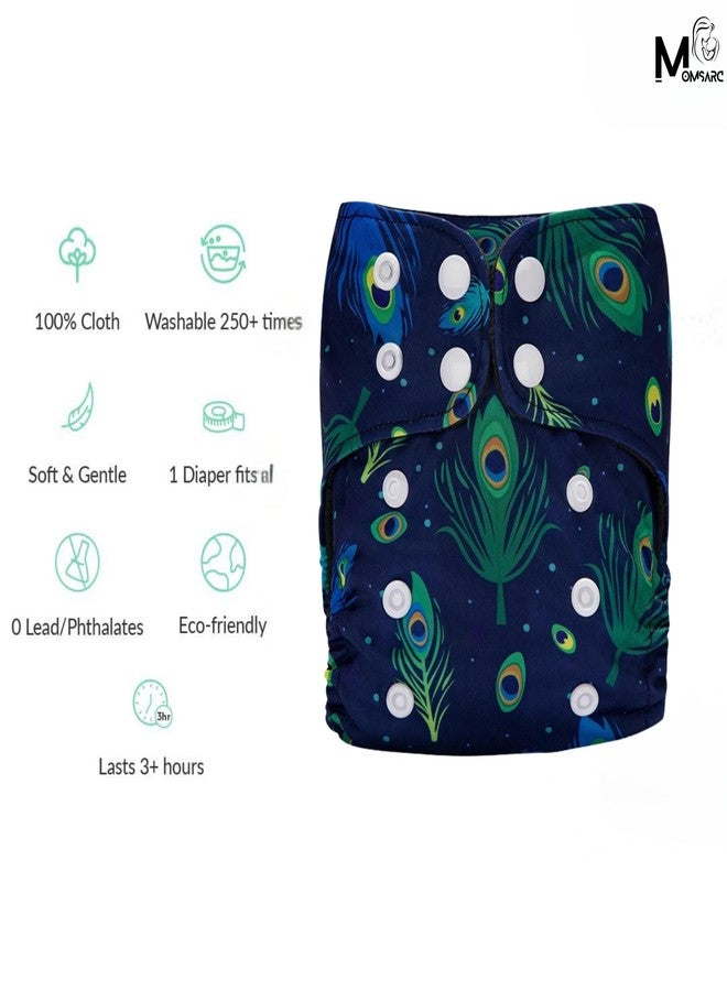 MOMSARC Cotton Printed Cloth Diapers for Babies | High-Absorbent Nappies with Quick Dry Pad + 1 Insert Pad | Adjustable & Washable for 250+ times | (0-3 Years,Blue,Pack of 1) - Image 4