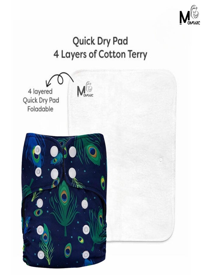 MOMSARC Cotton Printed Cloth Diapers for Babies | High-Absorbent Nappies with Quick Dry Pad + 1 Insert Pad | Adjustable & Washable for 250+ times | (0-3 Years,Blue,Pack of 1) - Image 5