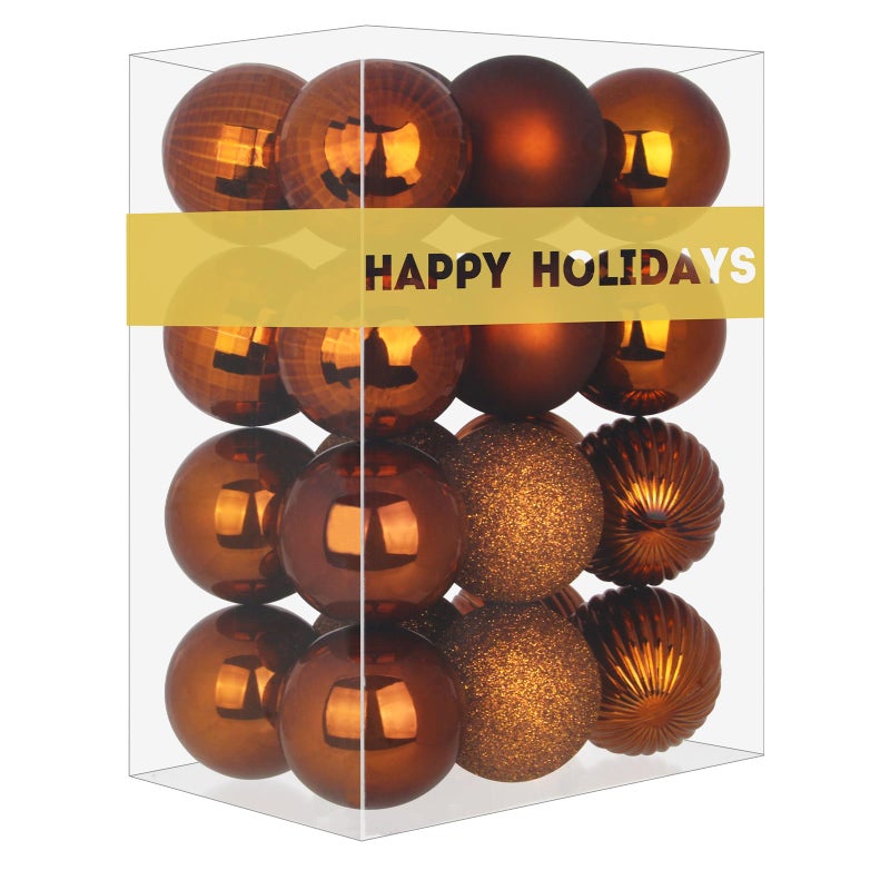 GameXcel Bronze 2.5"" Christmas Balls Christmas Tree Decoration Ornaments Shatterproof Hanging Balls for Birthday Wedding Halloween Holiday Decorations Set of 24pcs - Image 1