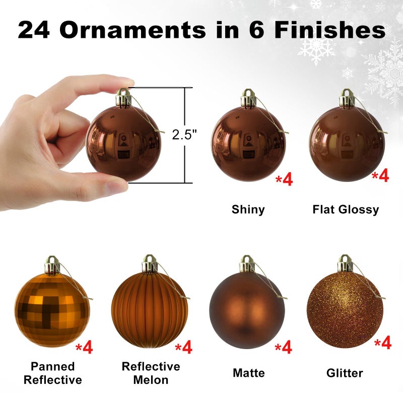 GameXcel Bronze 2.5"" Christmas Balls Christmas Tree Decoration Ornaments Shatterproof Hanging Balls for Birthday Wedding Halloween Holiday Decorations Set of 24pcs - Image 2