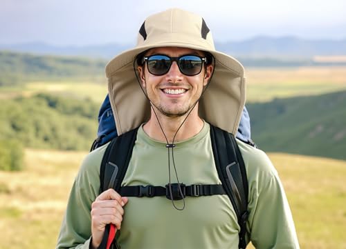 Home Prefer UPF 50 Wide Brim Sun Hat with Neck Flap for Men Women UV Protection Bucket Hat for Fishing Gardening Hiking Beach Safari Vert Khaki - Image 3