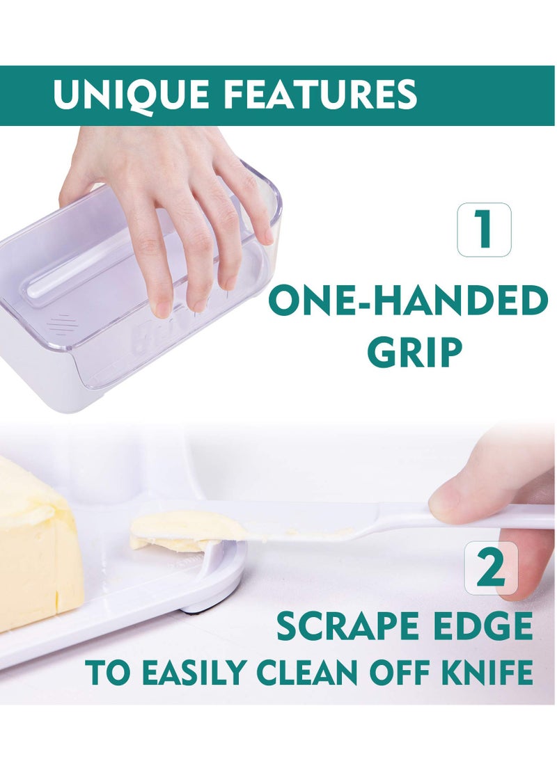 KASTWAVE Butter Dish with Lid and Knife,Airtight Butter Container Covered Butter Dish for Countertop or Fridge,ABS Plastic Butter Dishes  Dishwasher Safe, Plastic Butter Holder Tray (White) - Image 3