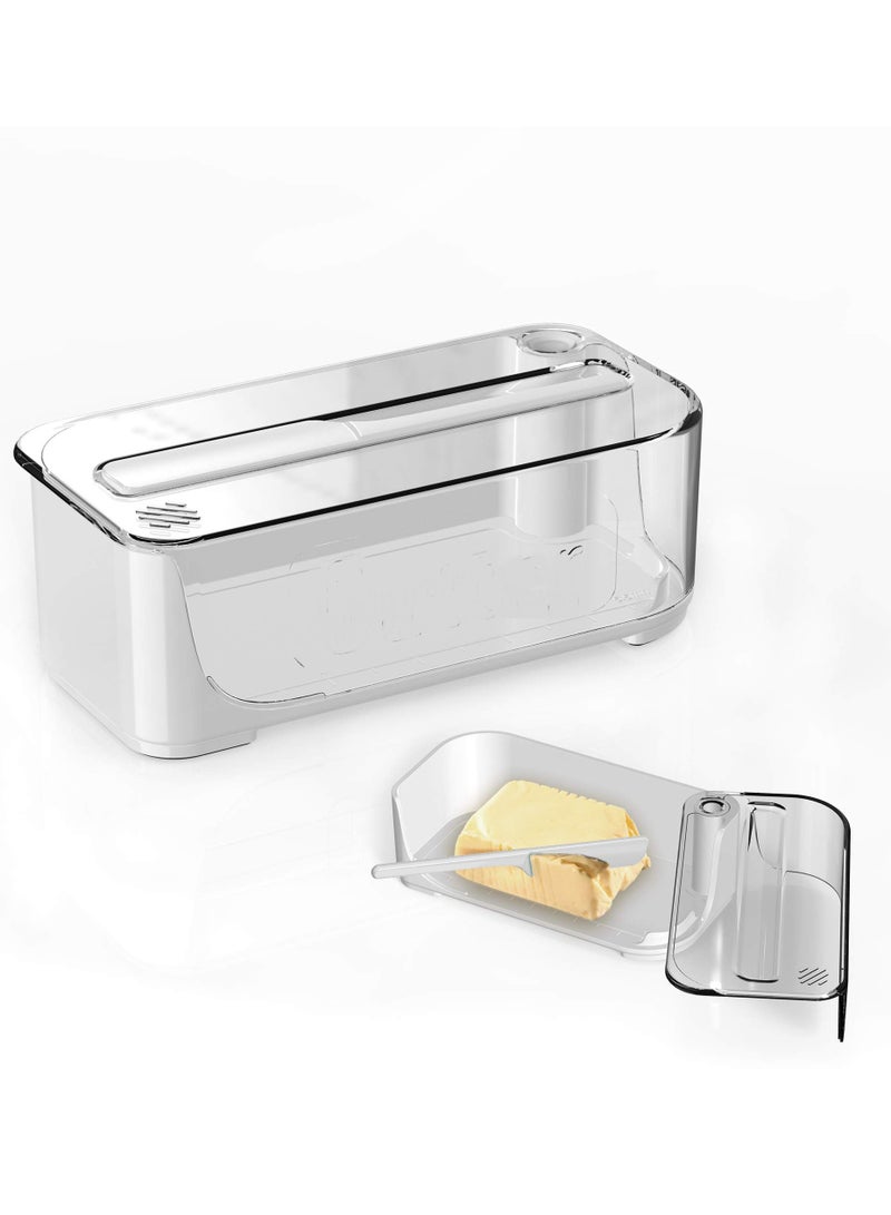 KASTWAVE Butter Dish with Lid and Knife,Airtight Butter Container Covered Butter Dish for Countertop or Fridge,ABS Plastic Butter Dishes  Dishwasher Safe, Plastic Butter Holder Tray (White) - Image 1