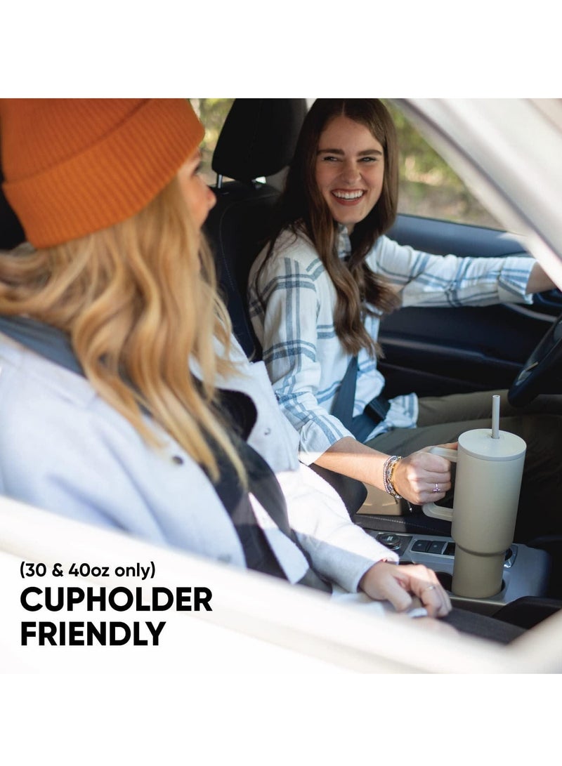 إيفرين كوب بسعة 40 أونصة مع مقبض وغطاء من القش، كوب معزول، زجاجة مياه من الفولاذ المقاوم للصدأ قابلة لإعادة الاستخدام، كوب للسفر، حامل أكواب، هدايا صديقة للنساء، مجموعة رحلتها، طراز بسيط وحديث - Image 2