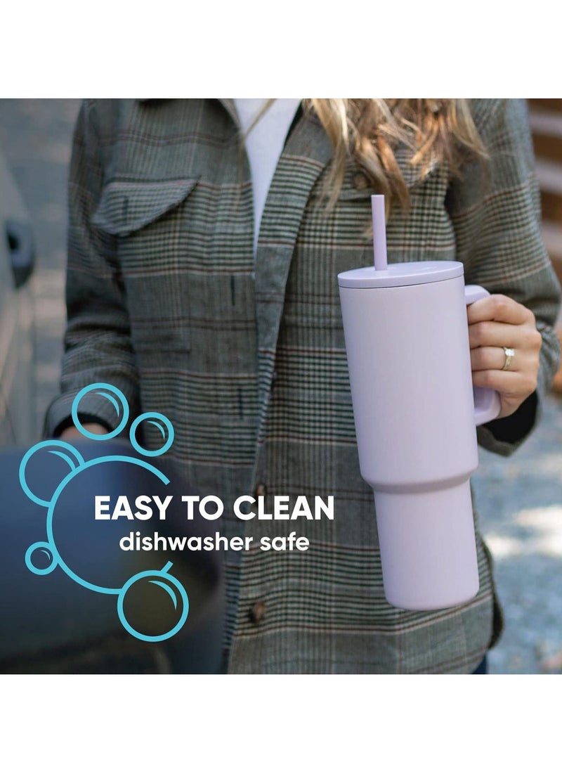 إيفرين كوب بسعة 40 أونصة مع مقبض وغطاء من القش، كوب معزول، زجاجة مياه من الفولاذ المقاوم للصدأ قابلة لإعادة الاستخدام، كوب للسفر، حامل أكواب، هدايا صديقة للنساء، مجموعة رحلتها، طراز بسيط وحديث - Image 5