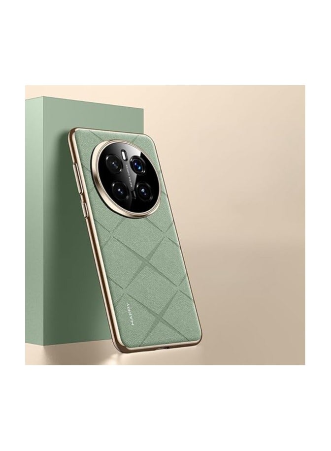 Case Compatible with Honor Magic 7 Pro 5G Case, Luxury Plain Leather Electroplated Frame Anti-Fingerprint Anti-fall Camera Lens Protection Shockproof Cover