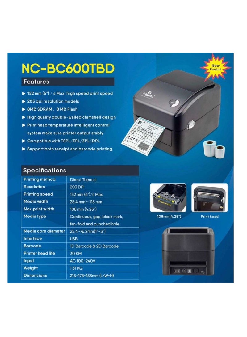 Nigachi طابعات الباركود - NC - طابعة باركود BC600 - Image 3