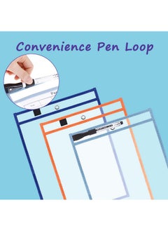 Antner 30 Pack Oversized Dry Erase Pockets Sleeves Reusable Ticket Holders Clear Plastic Sheet Page Protectors Heavy Duty Work Pockets School Teacher Classroom Office Organization Supplies 10 Color  - Image 3