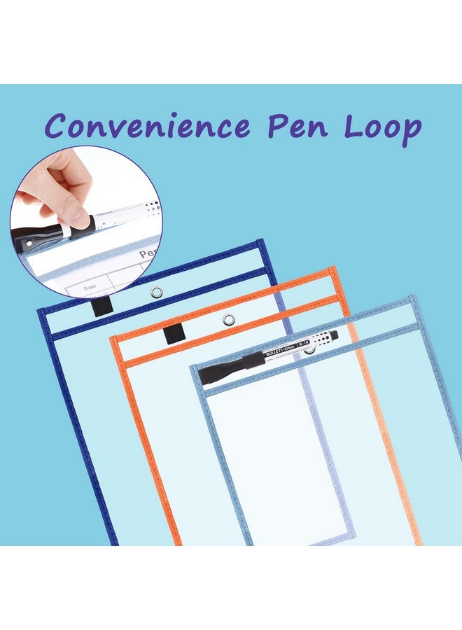 Antner 30 حزمة جيوب مسح جاف كبيرة قابلة لإعادة الاستخدام حاملي تذاكر واقيات صفحات بلاستيكية شفافة واقيات صفحات ثقيلة العمل جيوب تنظيم مكتب المعلم في المدرسة 10 ألوان - Image 3