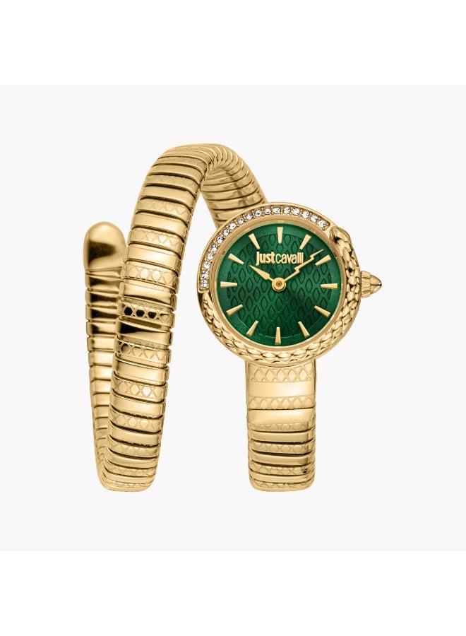 جاست كافالي ساعة نسائية جاست كافاللي JC1L301M0035 - واجهة خضراء فاخرة بسوار من اللون الذهبي والفولاذ المقاوم للصدأ - Image 1