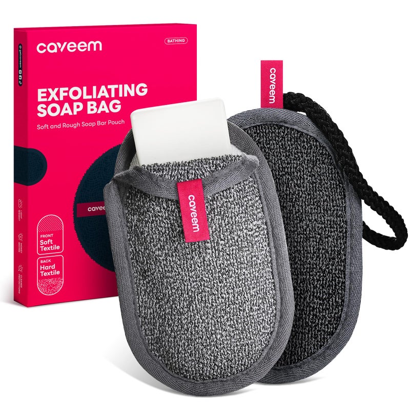 CAVEEM Soap Saver Bag, Rough and Soft Exfoliation Soap Pouch for Bar Soap, Soap Mesh Pocket Bar Holder for Washing Body, Soap Sack Sponge Bag for Shower Bath (2 Pack) - Image 1