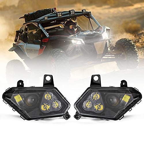BUNKER INDUST LED Headlight Clear Lens Replacement Headlamp for Can Am Maverick X3 XDS XRS Max Turbo R 2017 2018 2019 2020 2021 2022 2023 2024 LED halo lights Replacement Part 710004658 710004659