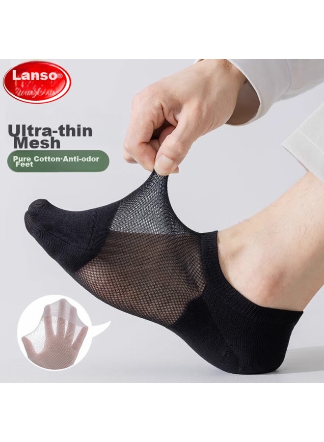 روني Langsha White Boat Socks For Men, جوارب رجالية صيفية خفيفة من القطن النقي، رياضية تمتص العرق، فائقة النحافة قابلة للتنفس، منخفضة القطع شبكية للرجال - Image 2