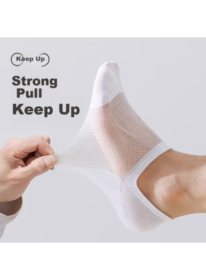 روني Langsha White Boat Socks For Men, جوارب رجالية صيفية خفيفة من القطن النقي، رياضية تمتص العرق، فائقة النحافة قابلة للتنفس، منخفضة القطع شبكية للرجال - Image 4