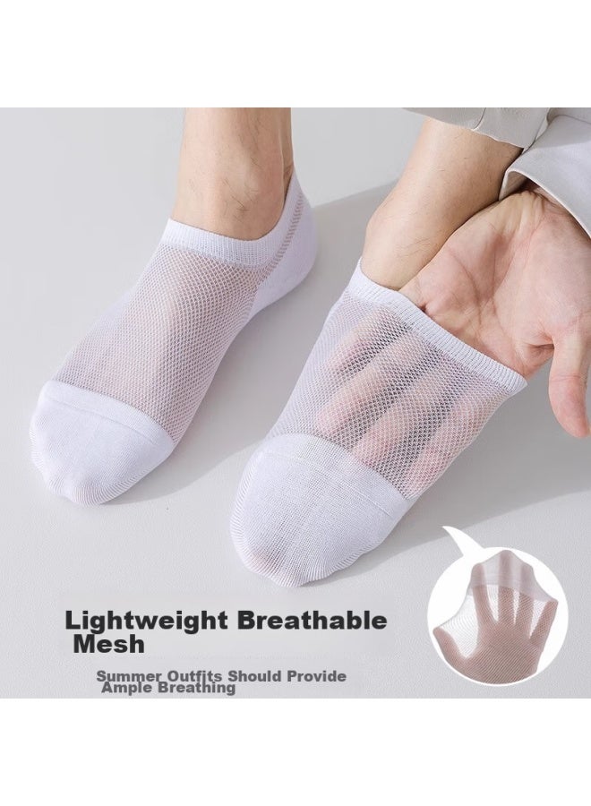 روني Langsha White Boat Socks For Men, جوارب رجالية صيفية خفيفة من القطن النقي، رياضية تمتص العرق، فائقة النحافة قابلة للتنفس، منخفضة القطع شبكية للرجال - Image 3