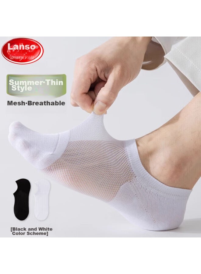 روني Langsha White Boat Socks For Men, جوارب رجالية صيفية خفيفة من القطن النقي، رياضية تمتص العرق، فائقة النحافة قابلة للتنفس، منخفضة القطع شبكية للرجال - Image 1