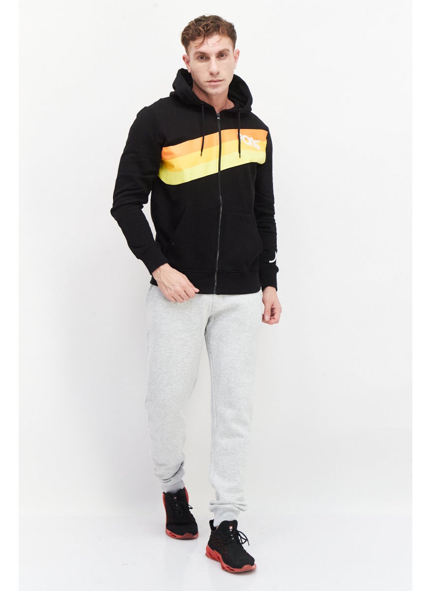 DIFUZED - Men Hooded Embroidered Long Sleeves Sweatshirt, Black - Image 1