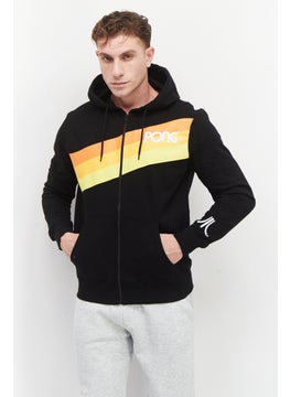 Men Hooded Embroidered Long Sleeves Sweatshirt, Black