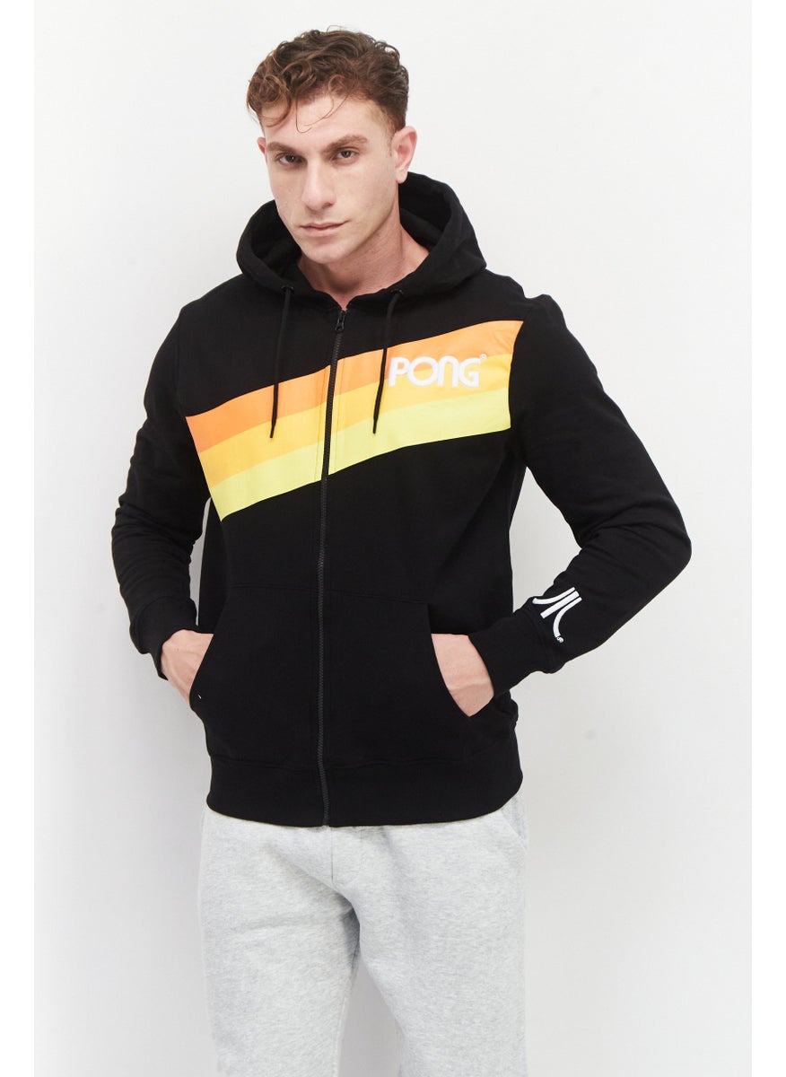 DIFUZED - Men Hooded Embroidered Long Sleeves Sweatshirt, Black - Image 1