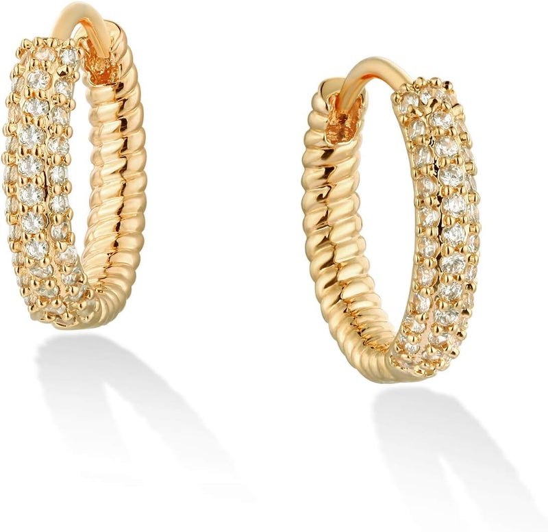 VACRONA Cubic Zirconia Huggie Earrings 14k Gold Plated Tiny Earrings Small Huggie Hoop Earrings Simple Lightweight Hoops Gift for Women - Image 1