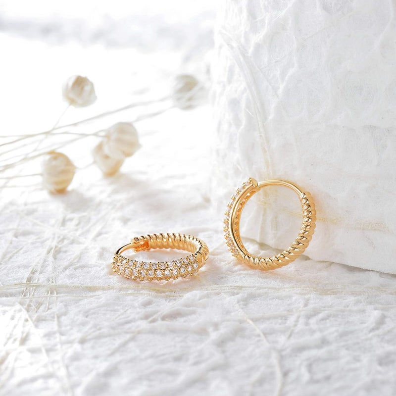 VACRONA Cubic Zirconia Huggie Earrings 14k Gold Plated Tiny Earrings Small Huggie Hoop Earrings Simple Lightweight Hoops Gift for Women - Image 4
