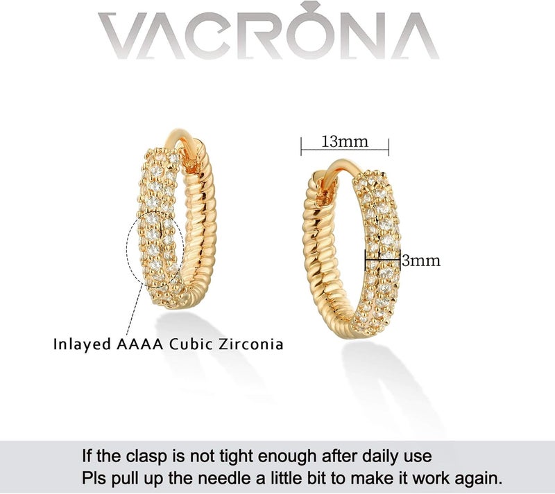 VACRONA Cubic Zirconia Huggie Earrings 14k Gold Plated Tiny Earrings Small Huggie Hoop Earrings Simple Lightweight Hoops Gift for Women - Image 5