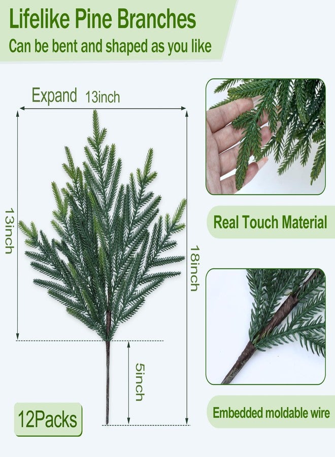 MDSTBN 12 Pcs Realistic Christmas Pine Branches Artificial Lifelike Green Pine Stem - Real Touch for Vase DIY Crafts Flower Arrangement Home Indoor Christmas Decor(18 Inch) - Image 5